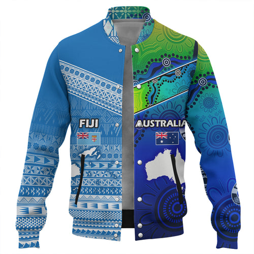 Fiji And Australia Custom Personalised Baseball Jacket Fijian Tapa With Australia Aboriginal Style