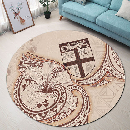 Fiji Round Rug Hibiscus Flower Vintage Style