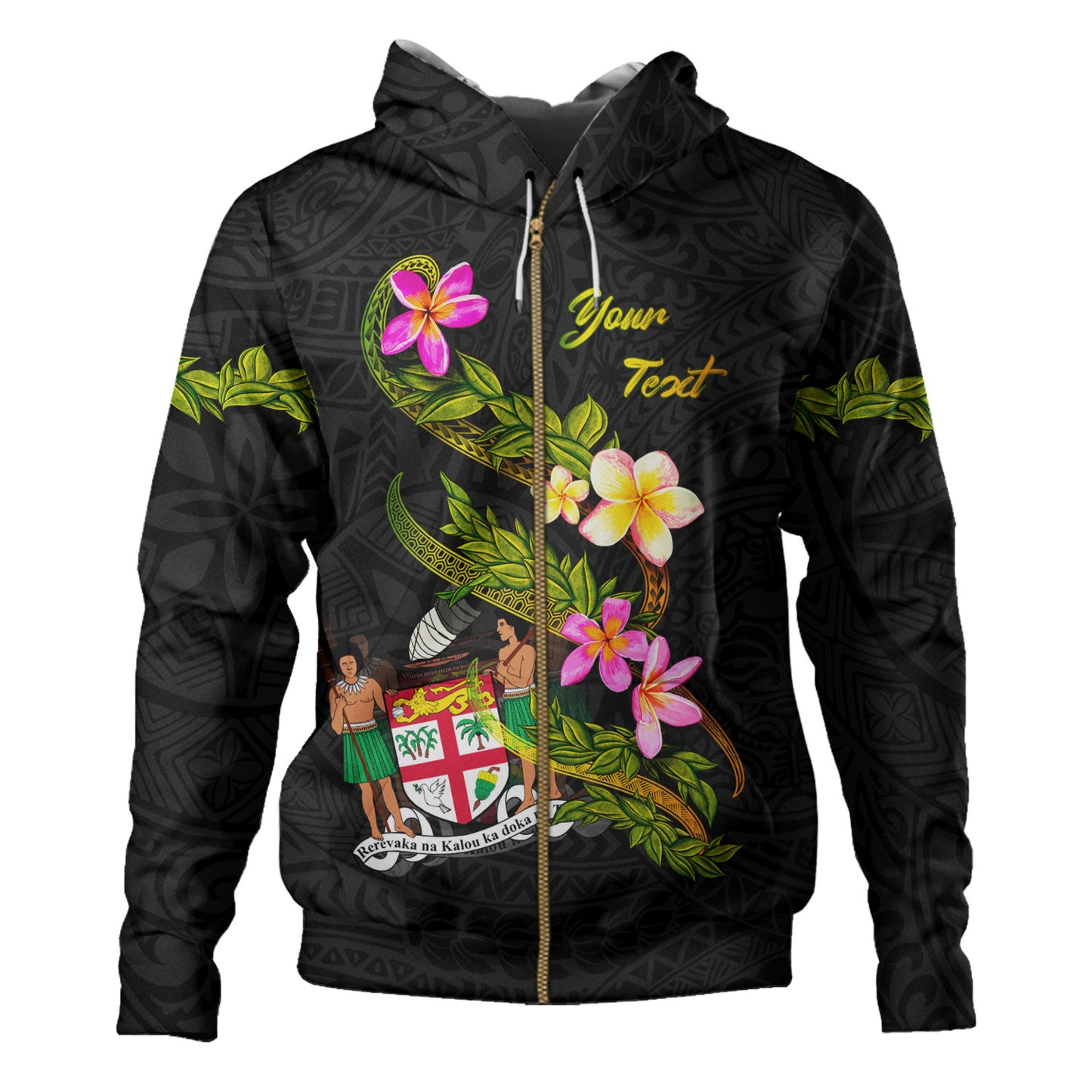 Fiji Hoodie Custom Plumeria Tribal