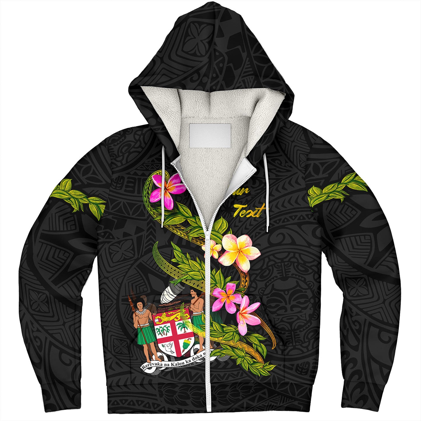 Fiji Sherpa Hoodie Custom Plumeria Tribal