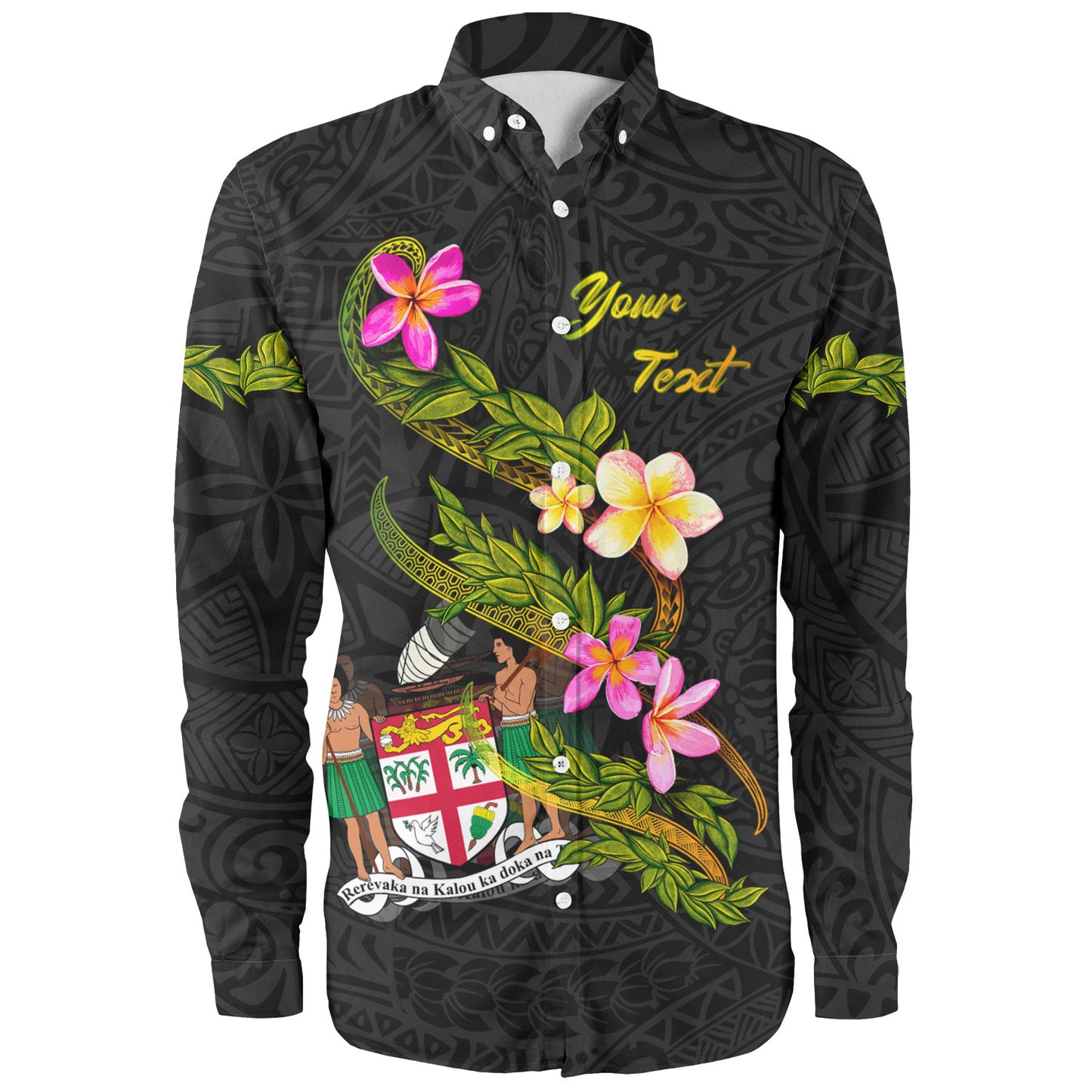 Fiji Long Sleeve Shirt Custom Plumeria Tribal