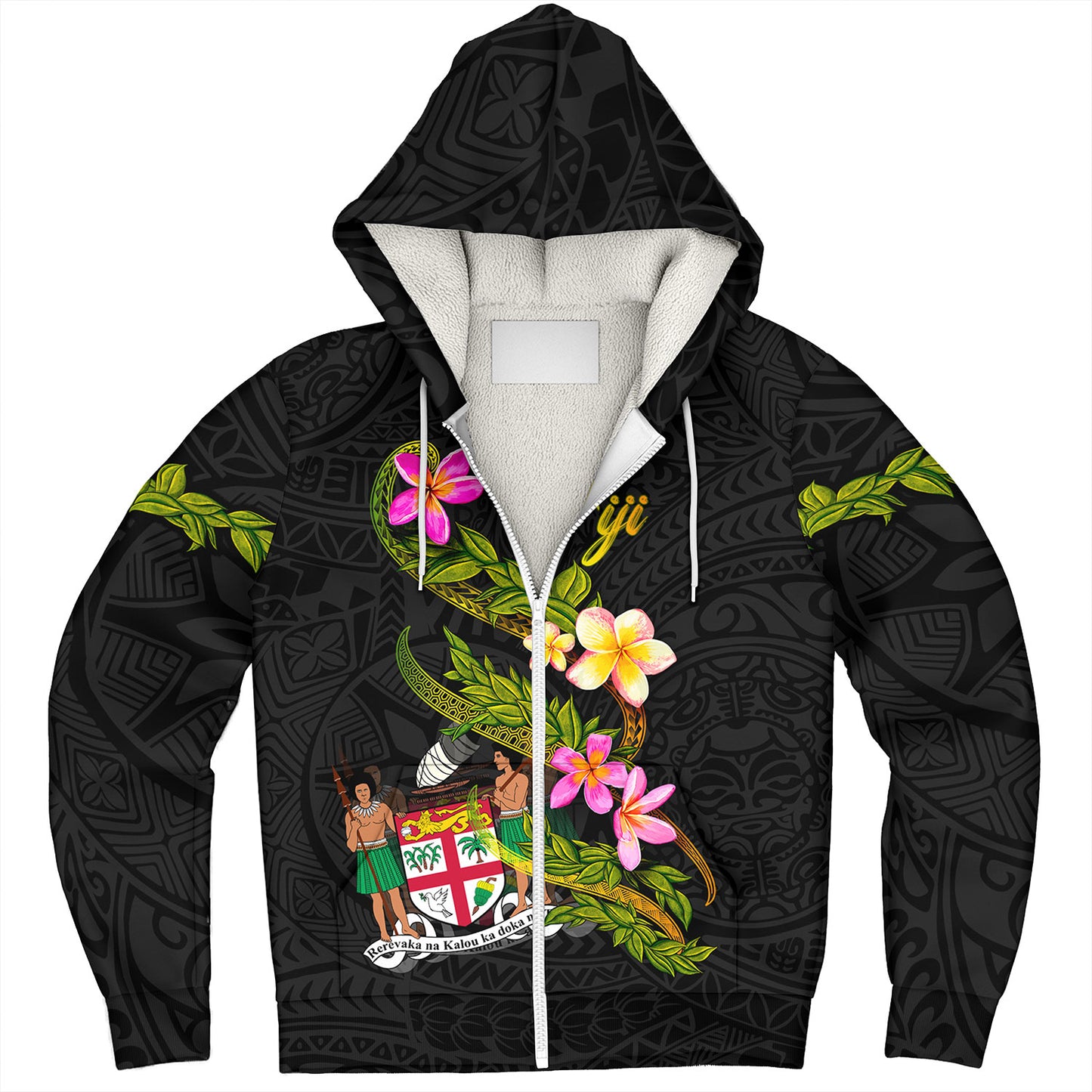 Fiji Sherpa Hoodie Custom Plumeria Tribal