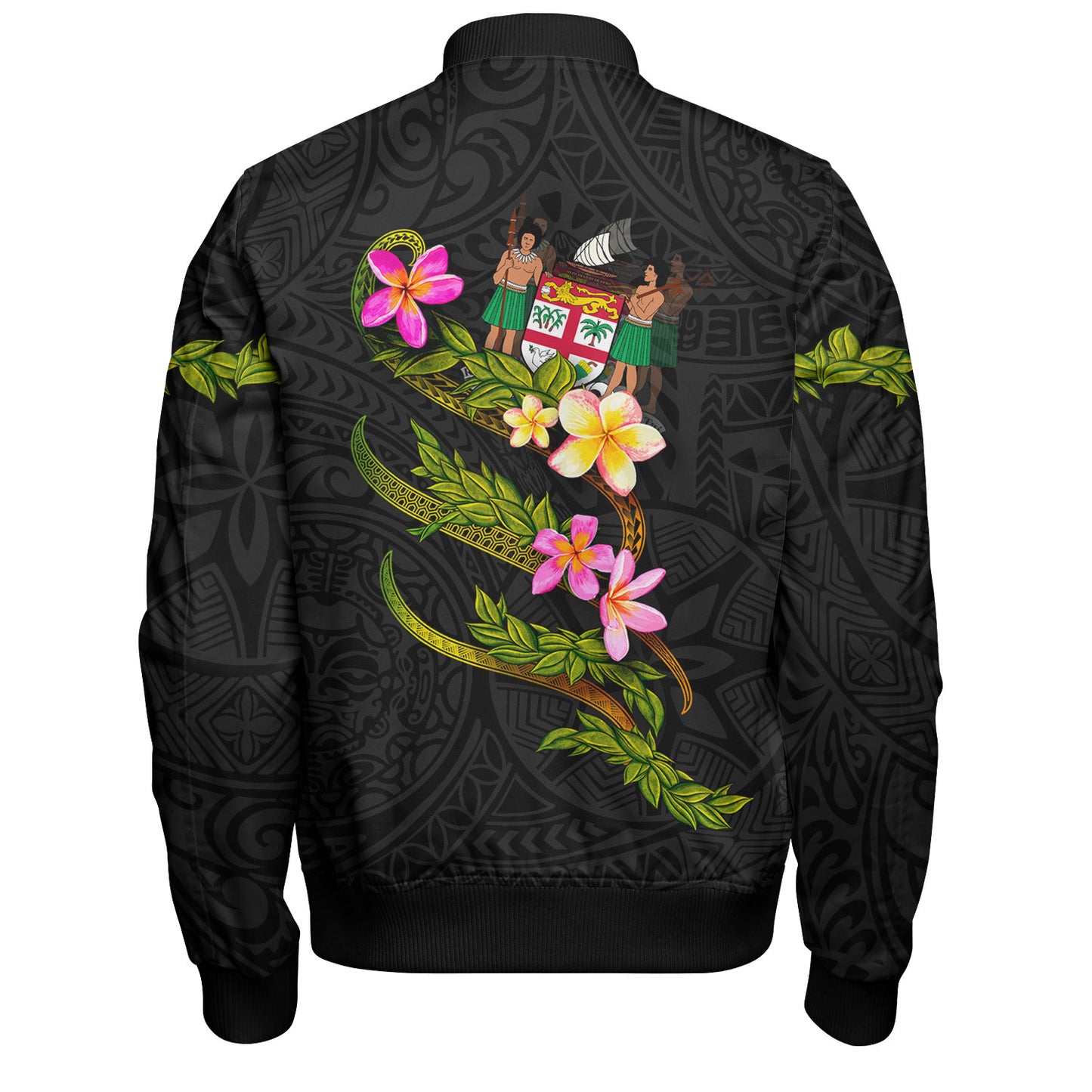 Fiji Bomber Jacket Custom Plumeria Tribal