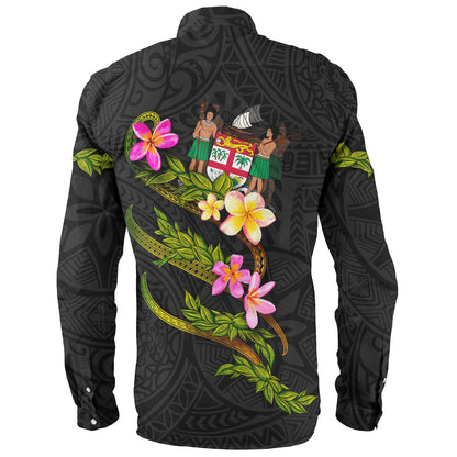 Fiji Long Sleeve Shirt Custom Plumeria Tribal