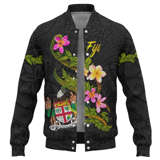 Fiji Baseball Jacket Custom Plumeria Tribal