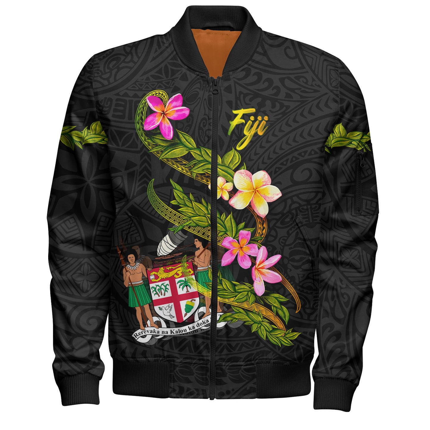 Fiji Bomber Jacket Custom Plumeria Tribal