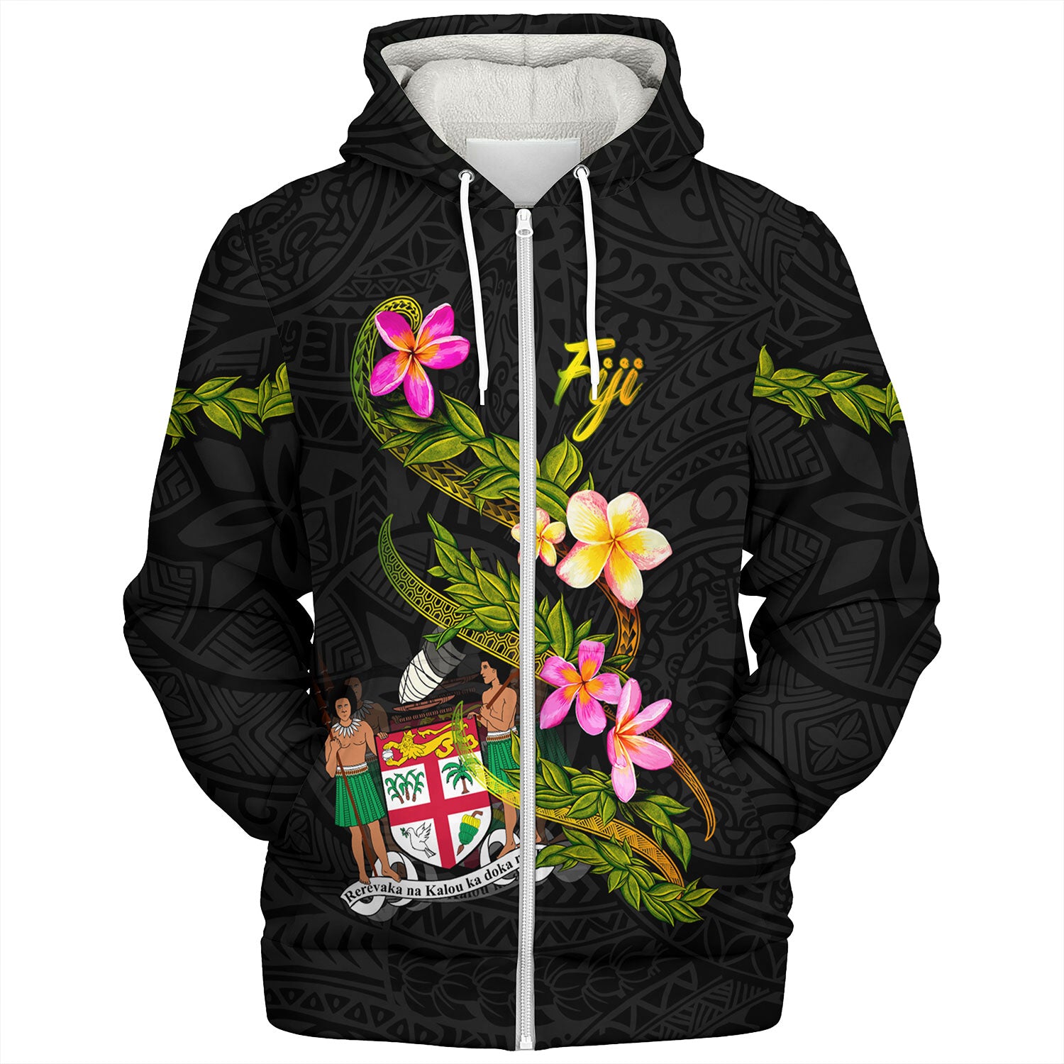Fiji Sherpa Hoodie Custom Plumeria Tribal