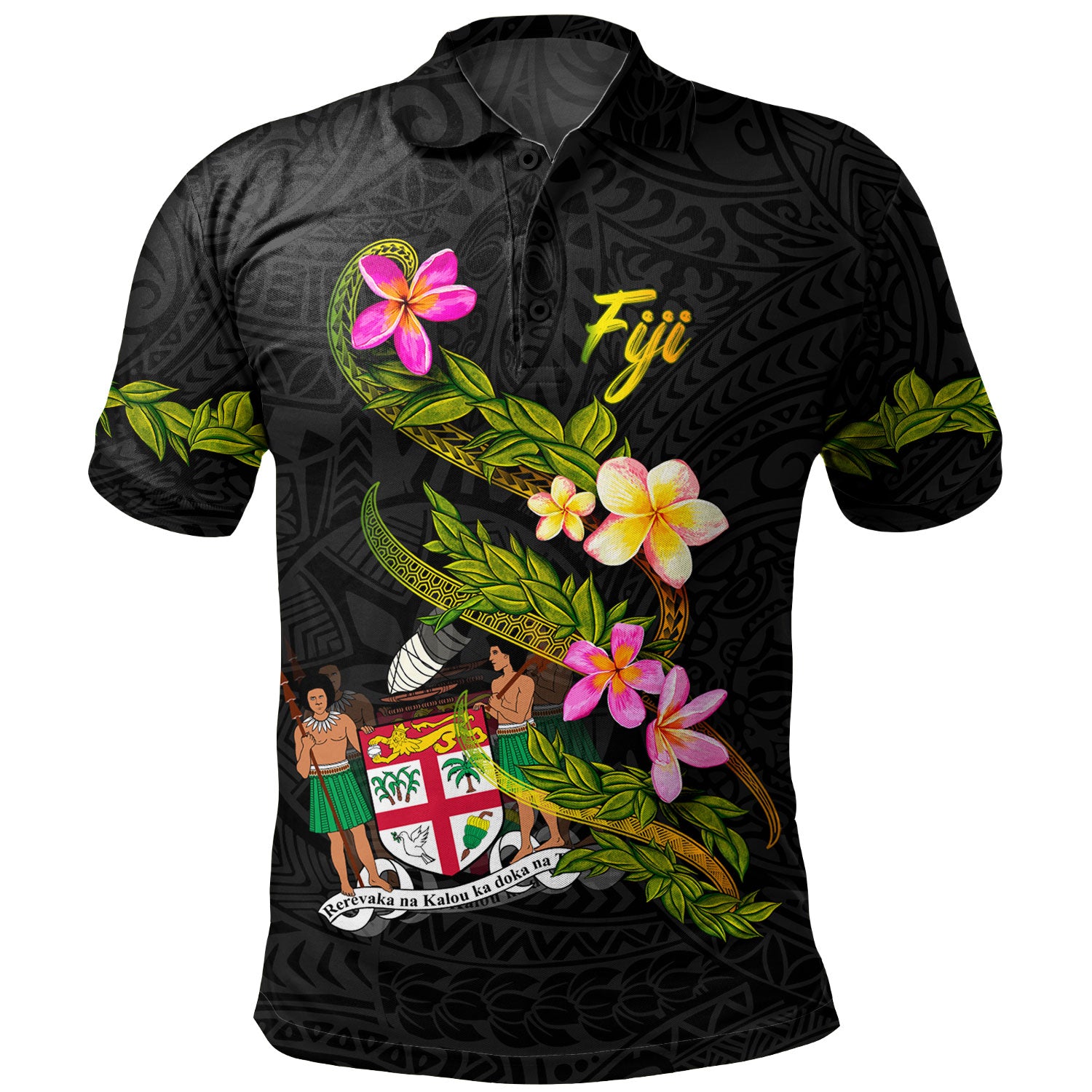 Fiji Polo Shirt Custom Plumeria Tribal