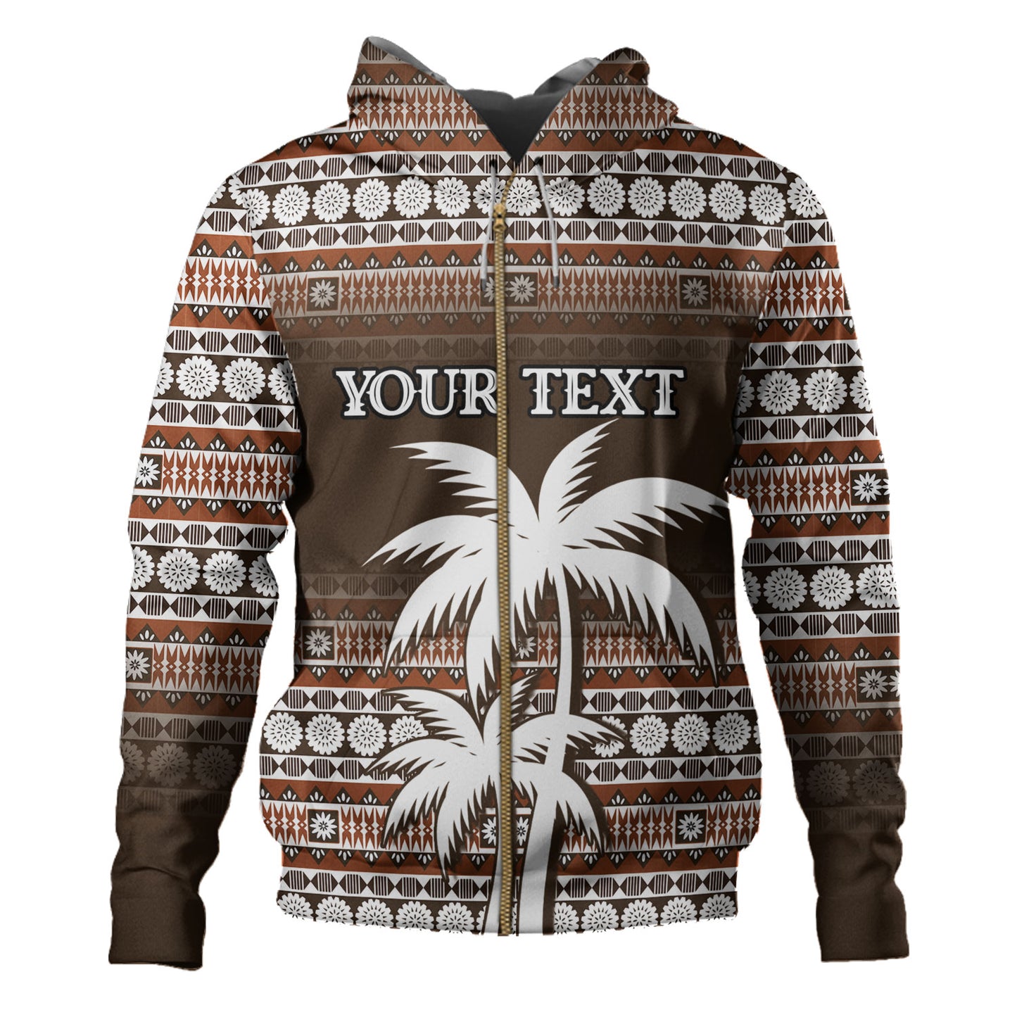 Fiji Hoodie Custom Bula Fiji Masi Brown Patterns