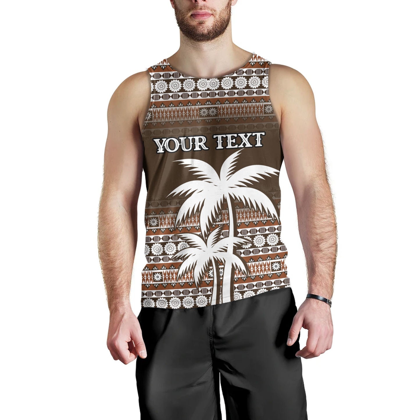 Fiji Tank Top Custom Bula Fiji Masi Brown Patterns