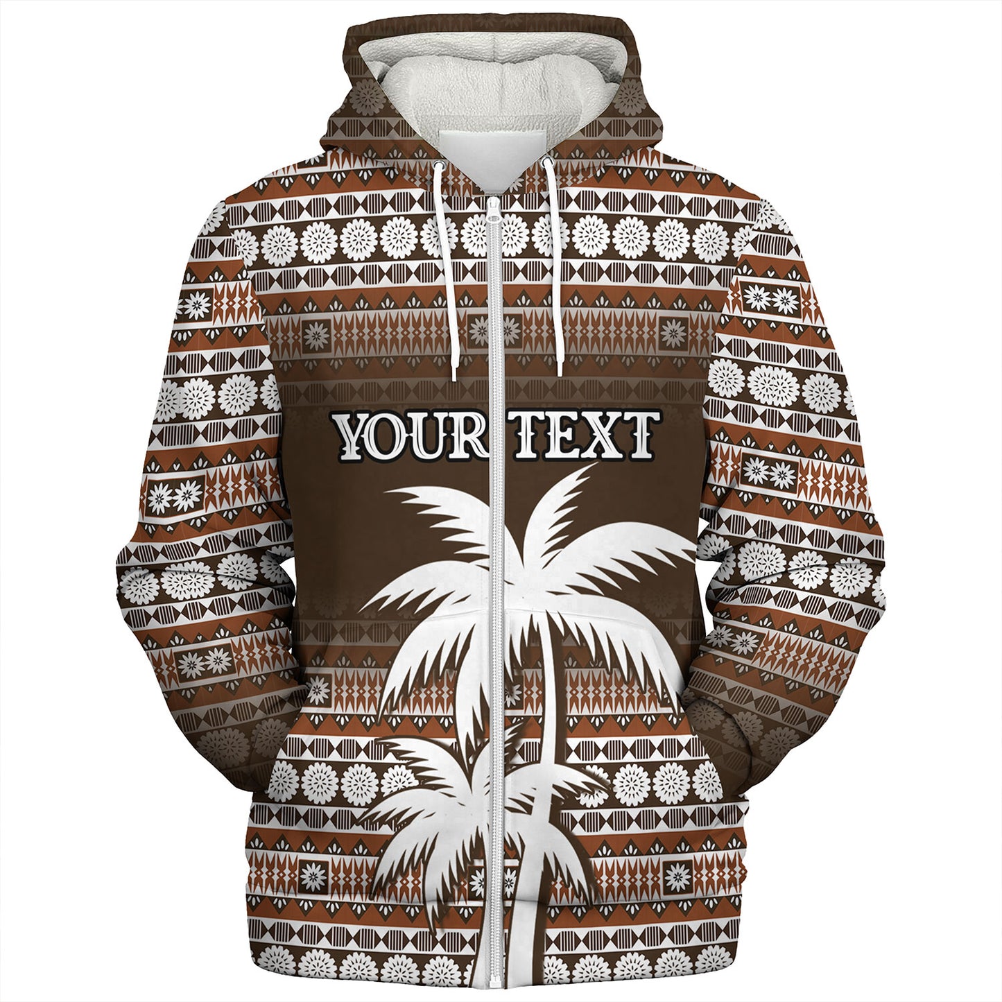 Fiji Sherpa Hoodie Custom Bula Fiji Masi Brown Patterns