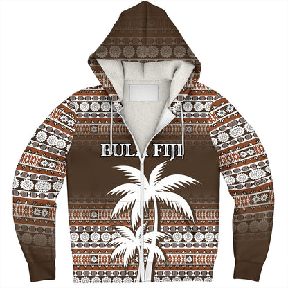 Fiji Sherpa Hoodie Custom Bula Fiji Masi Brown Patterns
