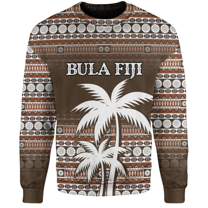 Fiji Sweatshirt Custom Bula Fiji Masi Brown Patterns