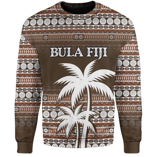 Fiji Sweatshirt Custom Bula Fiji Masi Brown Patterns