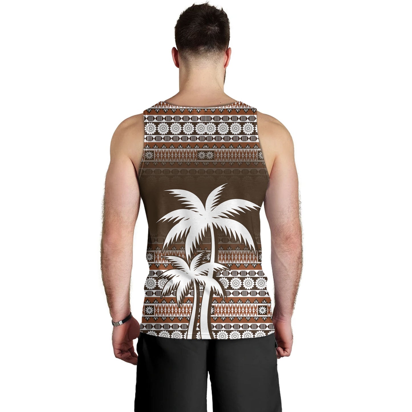 Fiji Tank Top Custom Bula Fiji Masi Brown Patterns