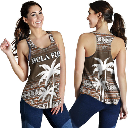 Fiji Women Tank Custom Bula Fiji Masi Brown Patterns