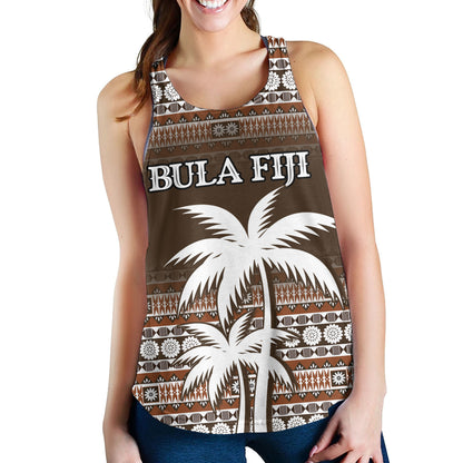 Fiji Women Tank Custom Bula Fiji Masi Brown Patterns