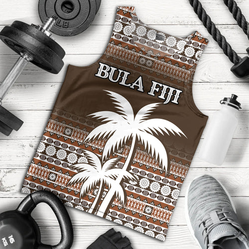 Fiji Tank Top Custom Bula Fiji Masi Brown Patterns