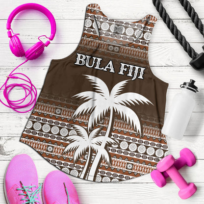 Fiji Women Tank Custom Bula Fiji Masi Brown Patterns