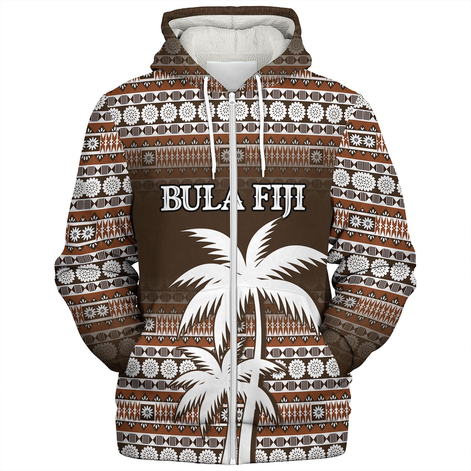 Fiji Sherpa Hoodie Custom Bula Fiji Masi Brown Patterns