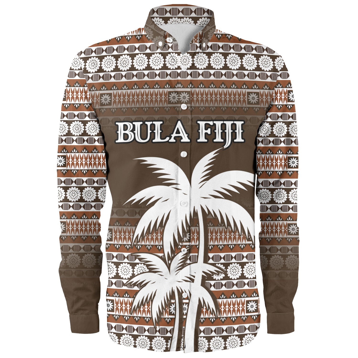 Fiji Long Sleeve Shirt Custom Bula Fiji Masi Brown Patterns | Polynesian.co