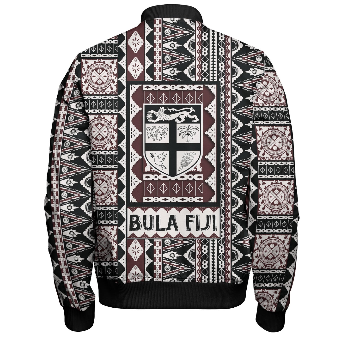 Fiji Bomber Jacket Bula Fiji Masi Motif Brown Color Design