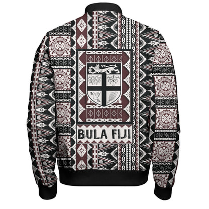 Fiji Bomber Jacket Bula Fiji Masi Motif Brown Color Design
