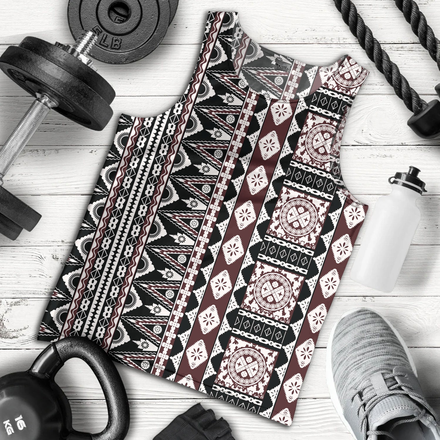 Fiji Tank Top Bula Fiji Masi Motif Brown Color Design