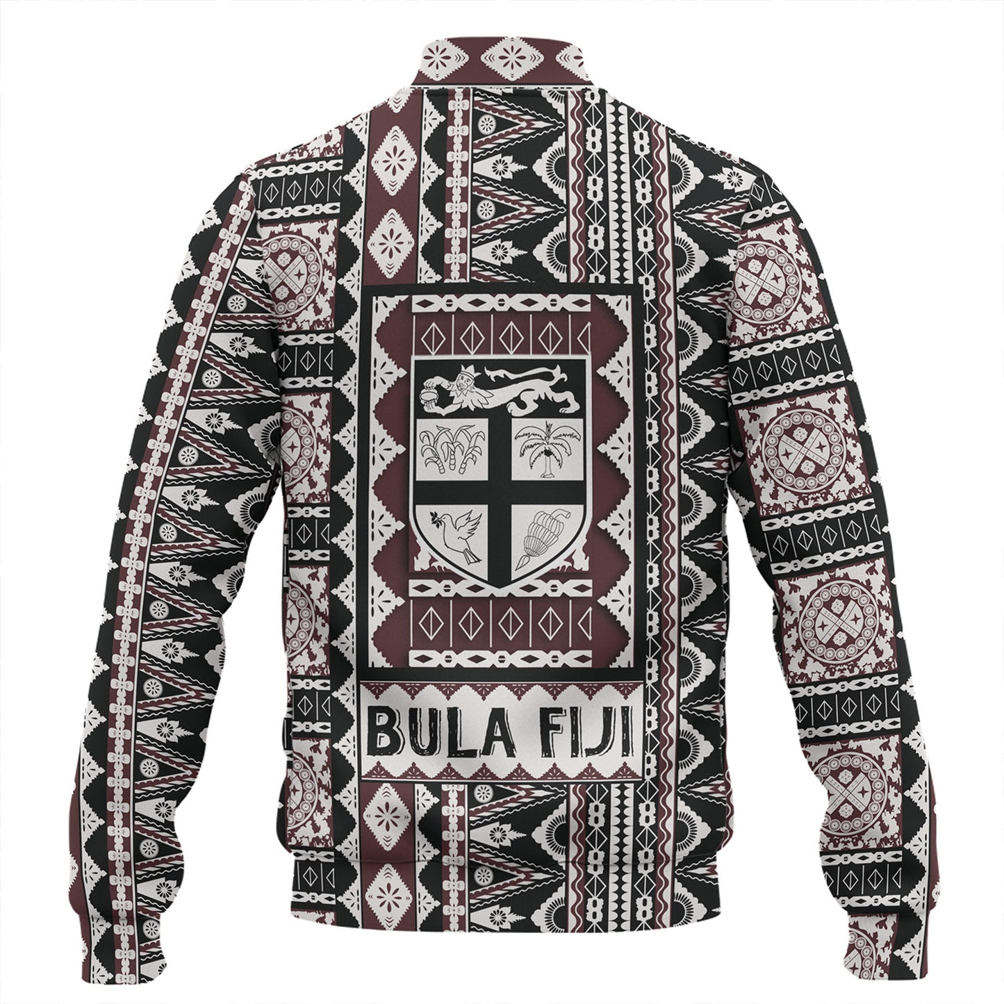 Fiji Baseball Jacket Bula Fiji Masi Motif Brown Color Design