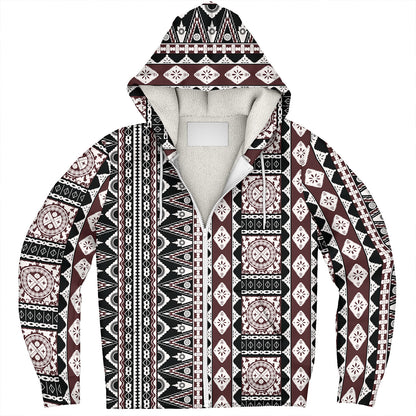 Fiji Sherpa Hoodie Bula Fiji Masi Motif Brown Color Design