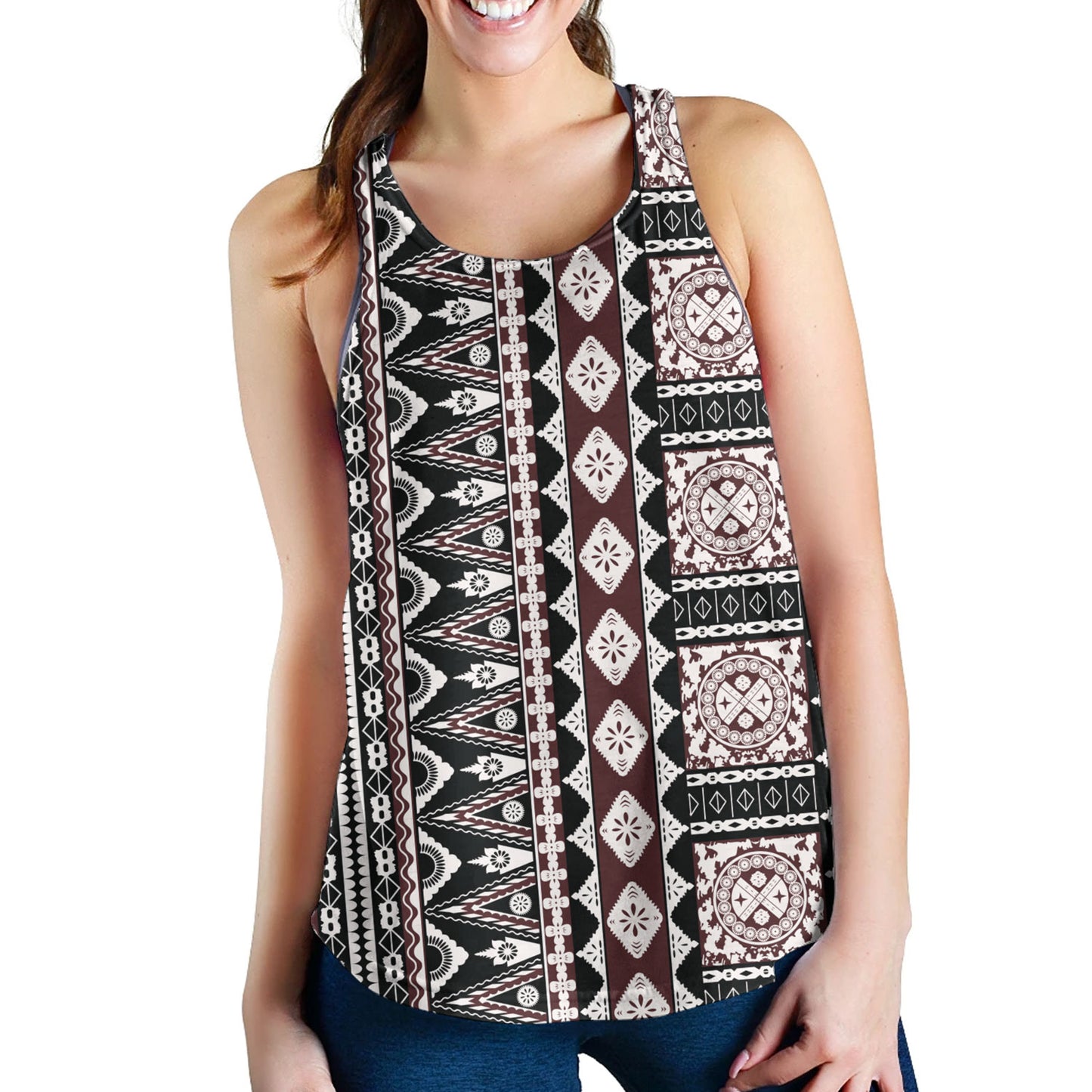 Fiji Women Tank Bula Fiji Masi Motif Brown Color Design