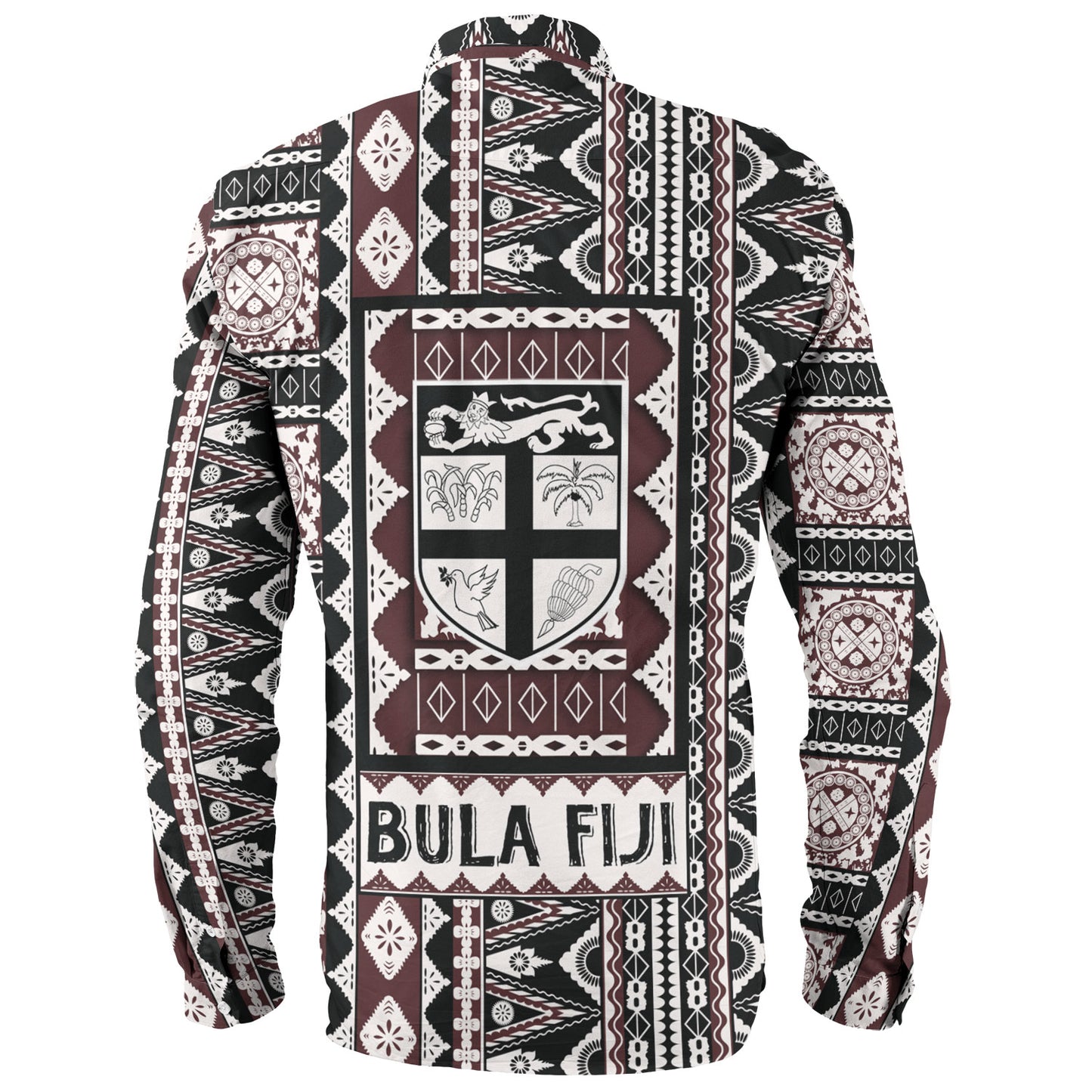 Fiji Long Sleeve Shirt Bula Fiji Masi Motif Brown Color Design