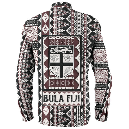 Fiji Long Sleeve Shirt Bula Fiji Masi Motif Brown Color Design