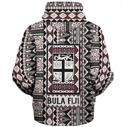 Fiji Sherpa Hoodie Bula Fiji Masi Motif Brown Color Design