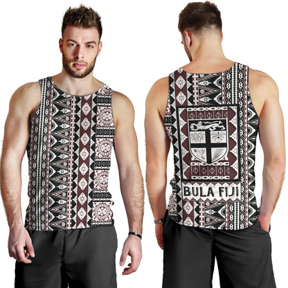 Fiji Tank Top Bula Fiji Masi Motif Brown Color Design