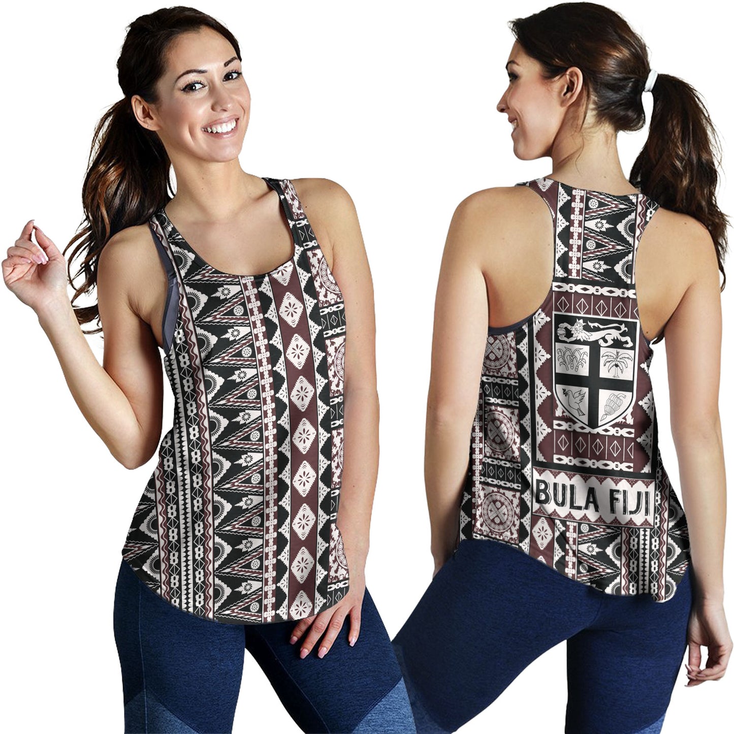 Fiji Women Tank Bula Fiji Masi Motif Brown Color Design