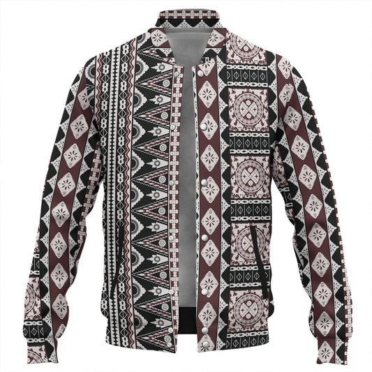Fiji Baseball Jacket Bula Fiji Masi Motif Brown Color Design