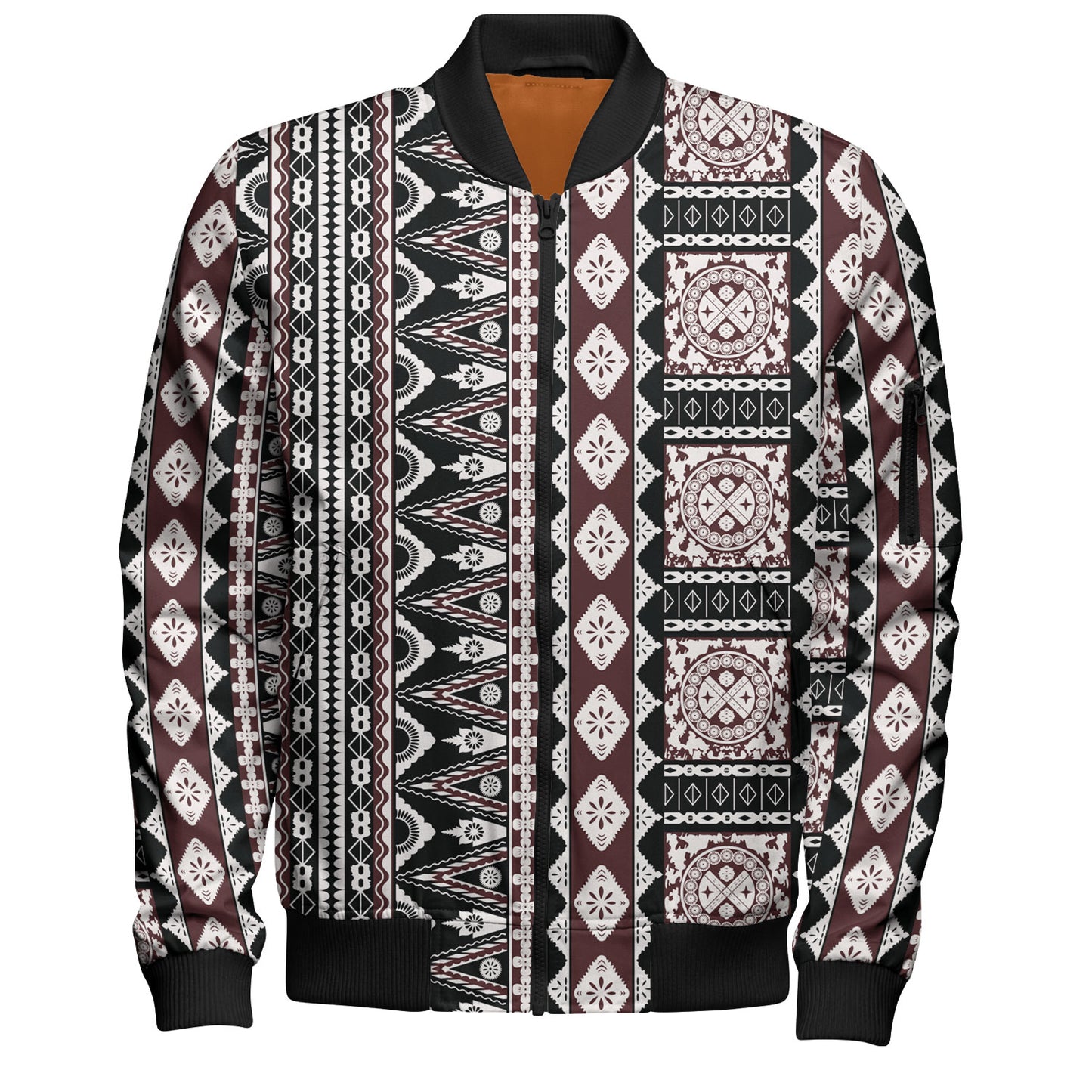 Fiji Bomber Jacket Bula Fiji Masi Motif Brown Color Design