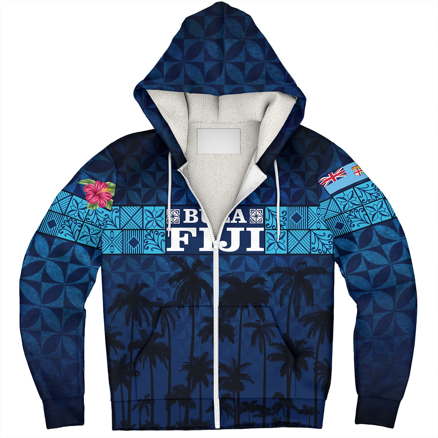 Fiji Sherpa Hoodie - Custom Bula Fiji Masi Palm Tree Design