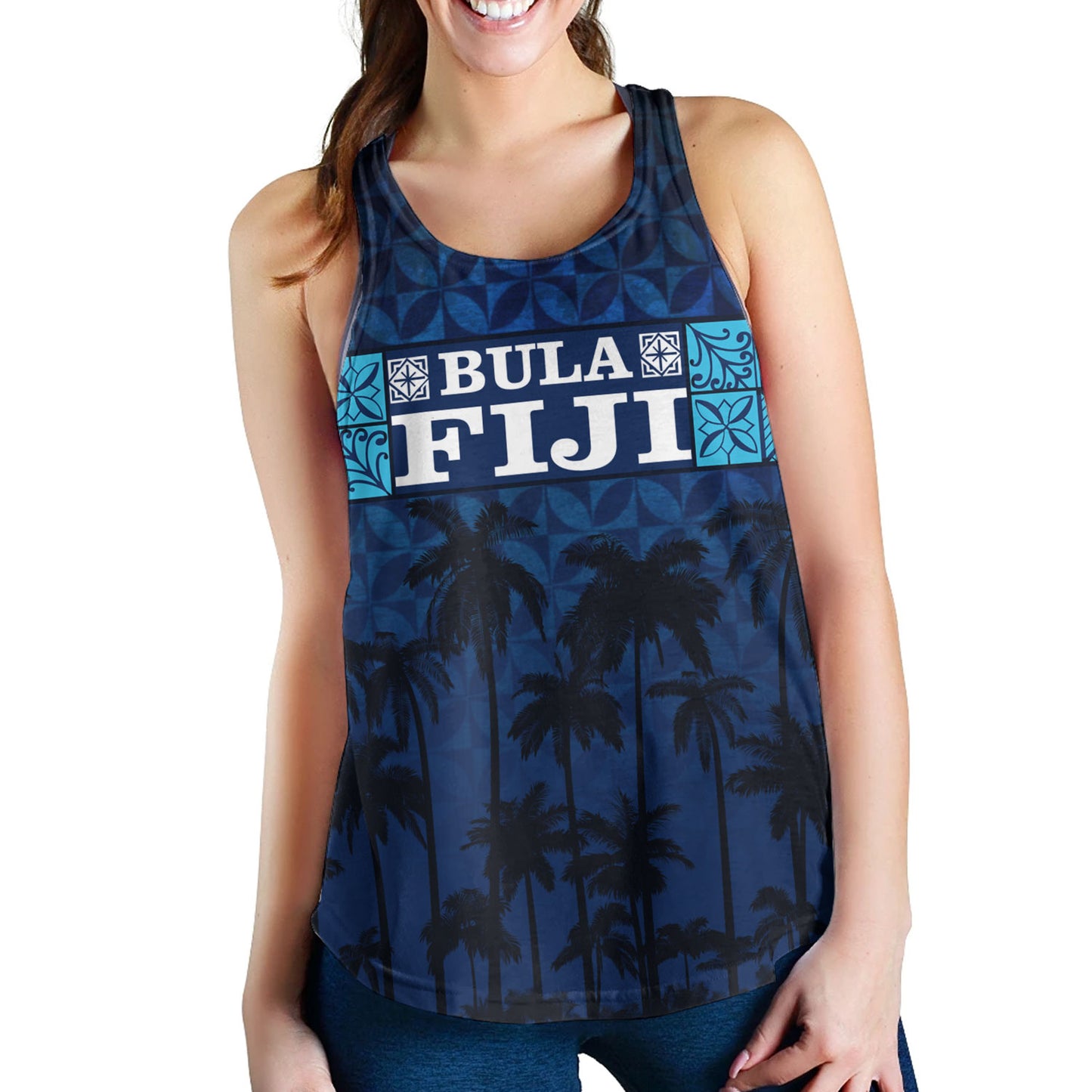 Fiji Women Tank - Custom Bula Fiji Masi Palm Tree Design