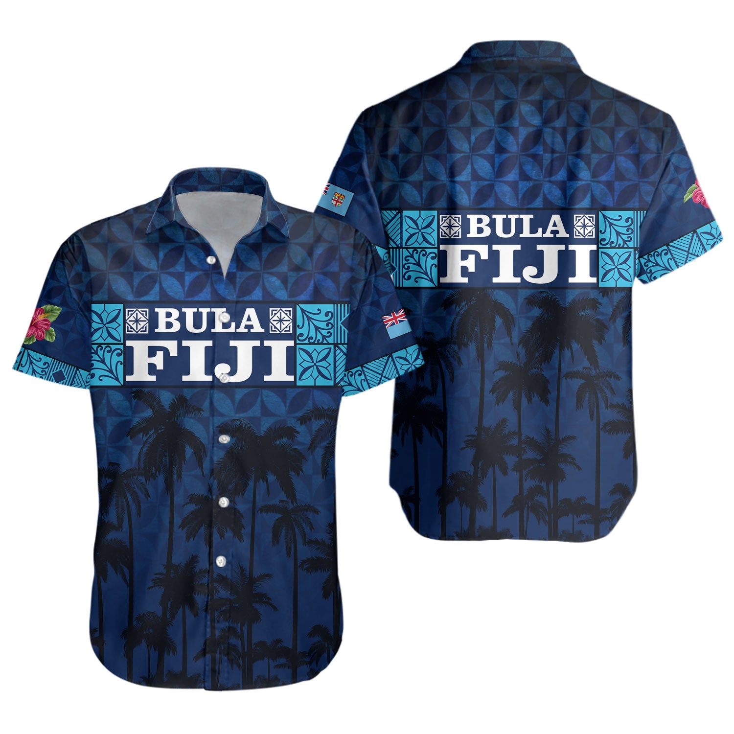 Fiji Short Sleeve Shirt - Custom Bula Fiji Masi Palm Tree Design