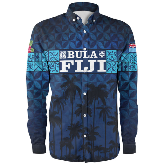 Fiji Long Sleeve Shirt - Custom Bula Fiji Masi Palm Tree Design