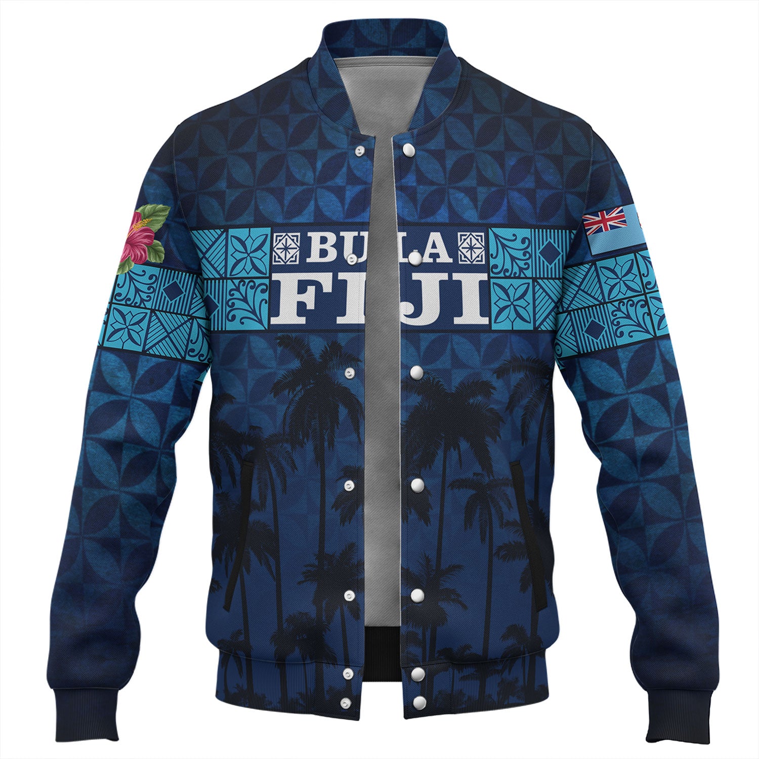 Fiji Baseball Jacket - Custom Bula Fiji Masi Palm Tree Design