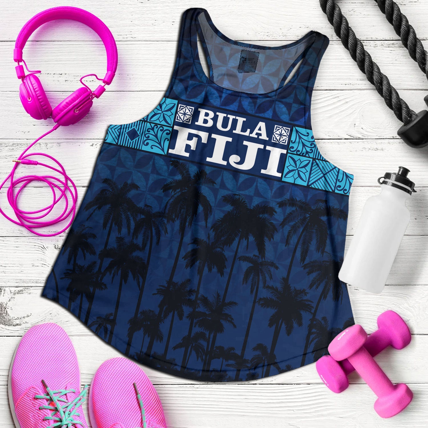 Fiji Women Tank - Custom Bula Fiji Masi Palm Tree Design