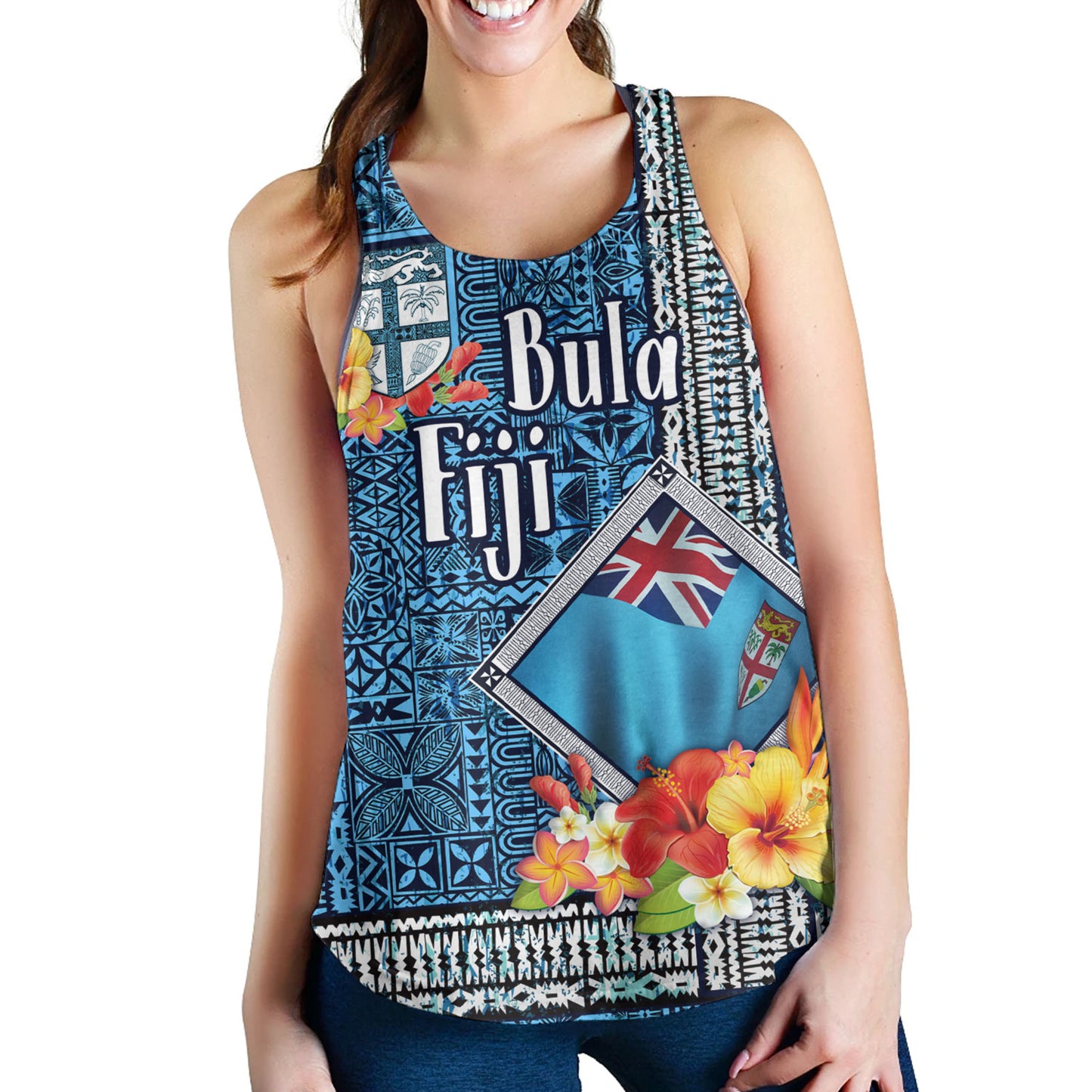 Fiji Women Tank Bula Fiji Masi Tropical Flowers Special Design