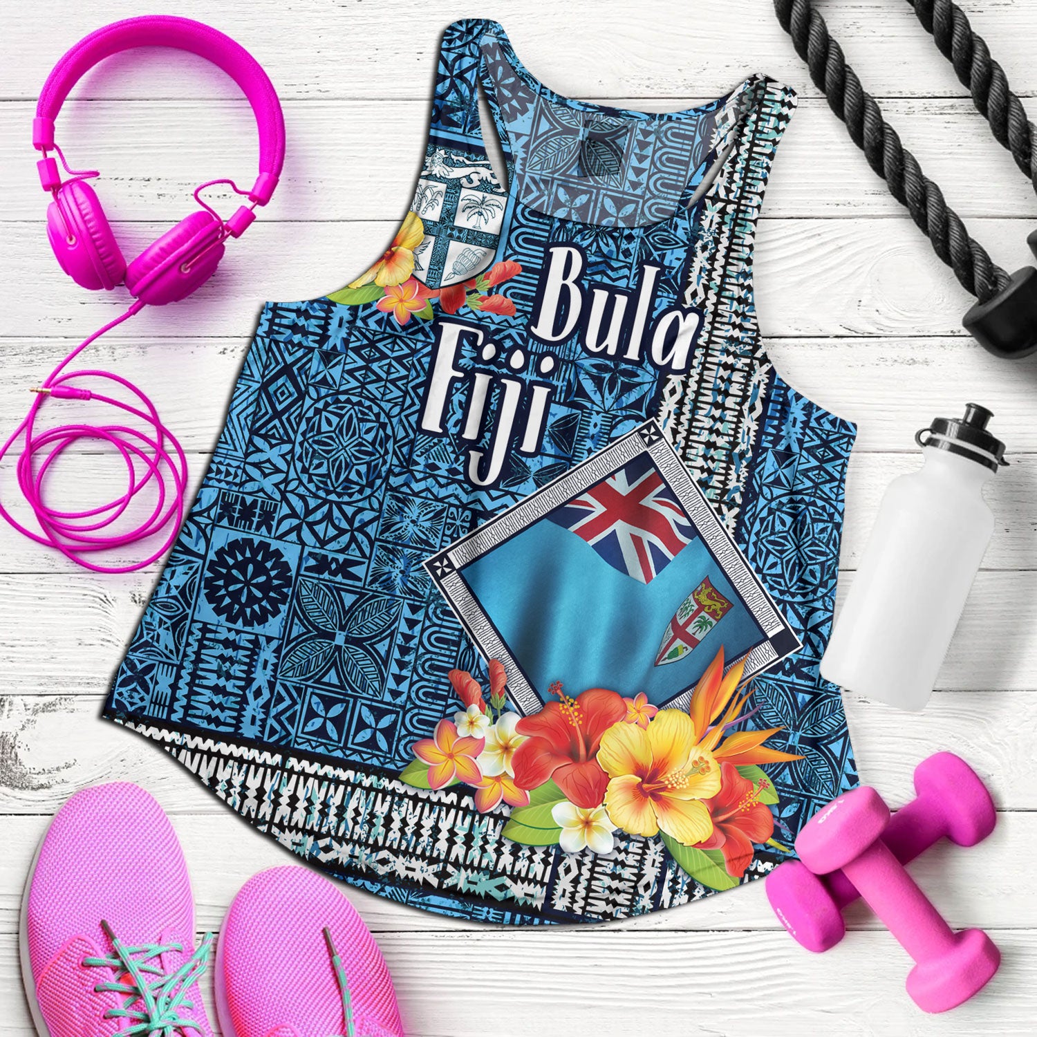 Fiji Women Tank Bula Fiji Masi Tropical Flowers Special Design