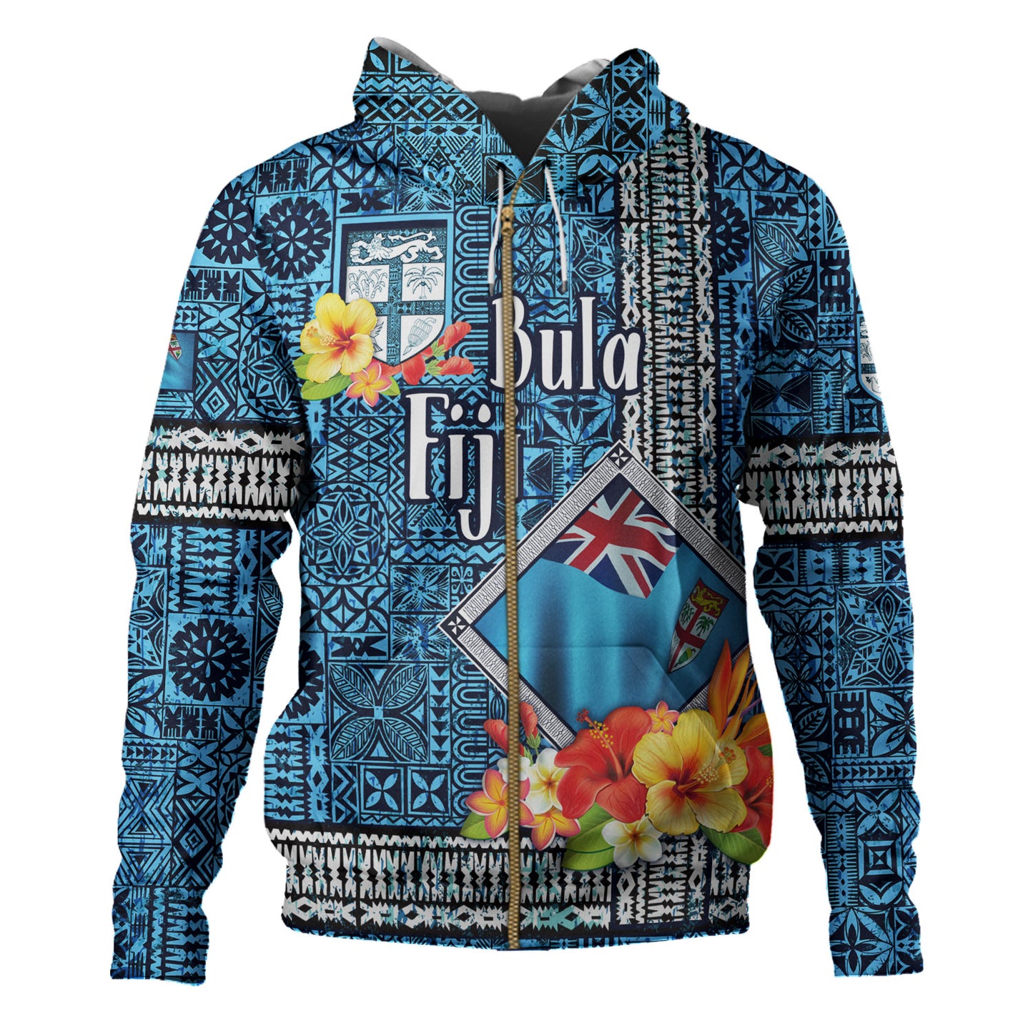 Fiji Hoodie Bula Fiji Masi Tropical Flowers Special Design