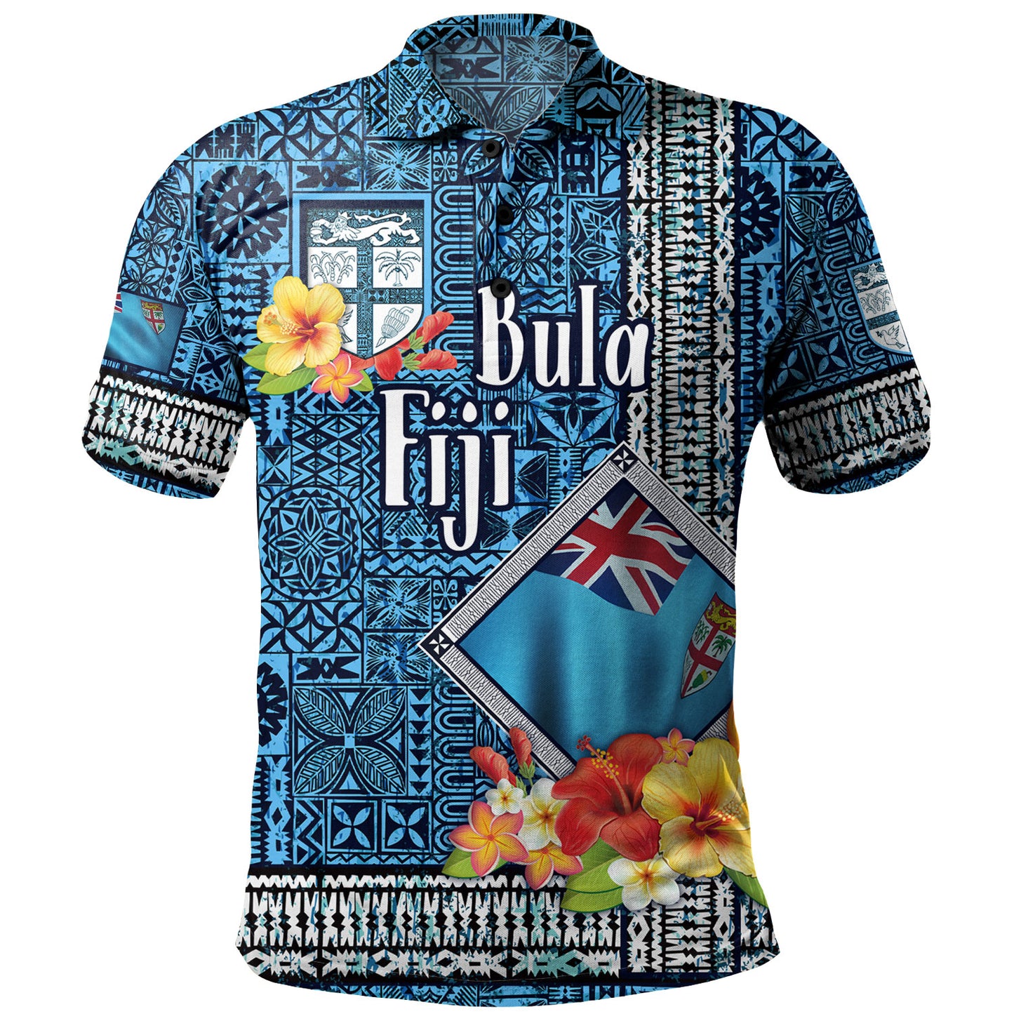 Fiji Polo Shirt Bula Fiji Masi Tropical Flowers Special Design