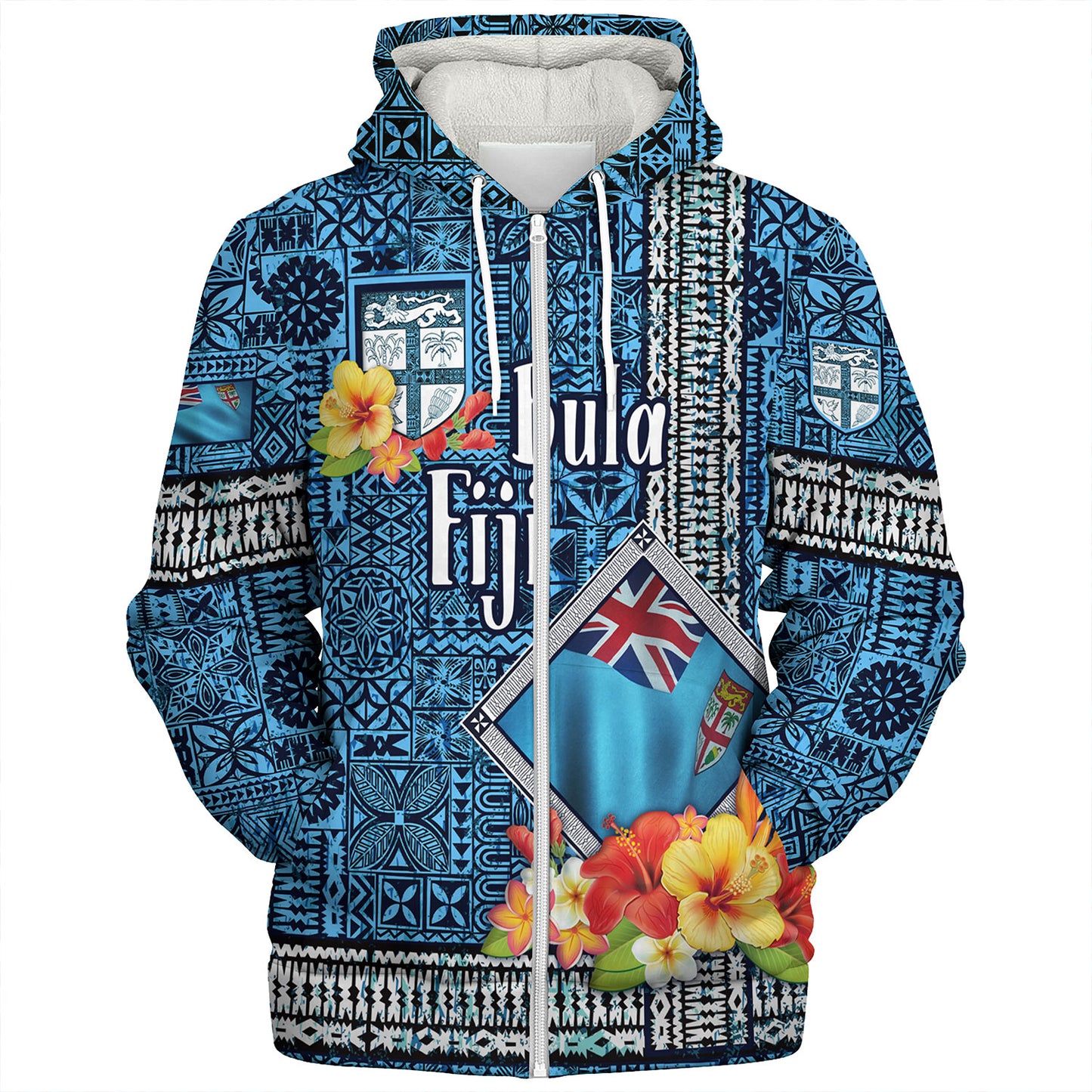 Fiji Sherpa Hoodie Bula Fiji Masi Tropical Flowers Special Design