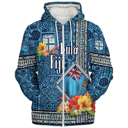 Fiji Sherpa Hoodie Bula Fiji Masi Tropical Flowers Special Design